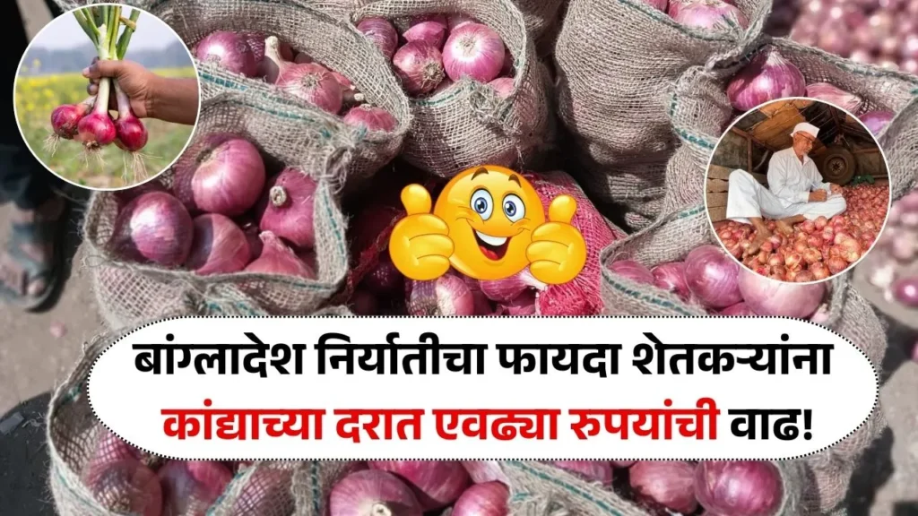 बांग्लादेश निर्यातीचा फायदा शेतकऱ्यांना आज कांद्याच्या दरात एवढ्या रुपयांची वाढ! Kanda Bajar Bhav
